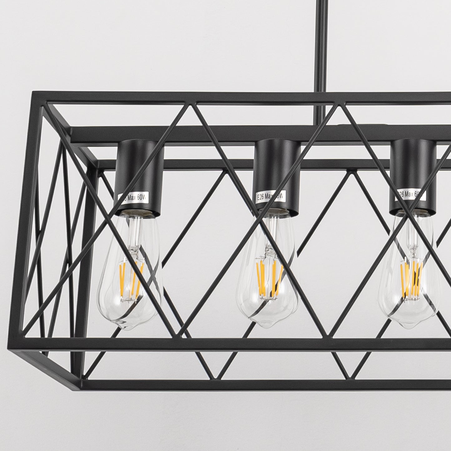 6-Light Modern Rectangle Chandelier for Dining Room - Large Black Farmhouse Kitchen Island Light Fixture