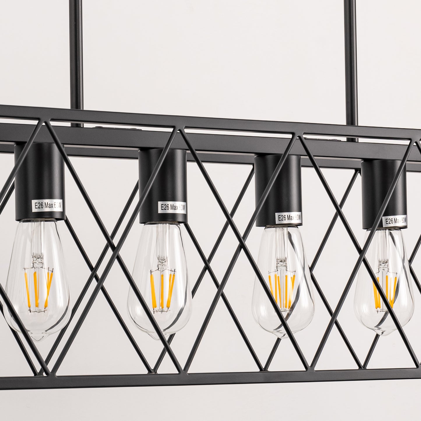 6-Light Modern Rectangle Chandelier for Dining Room - Large Black Farmhouse Kitchen Island Light Fixture
