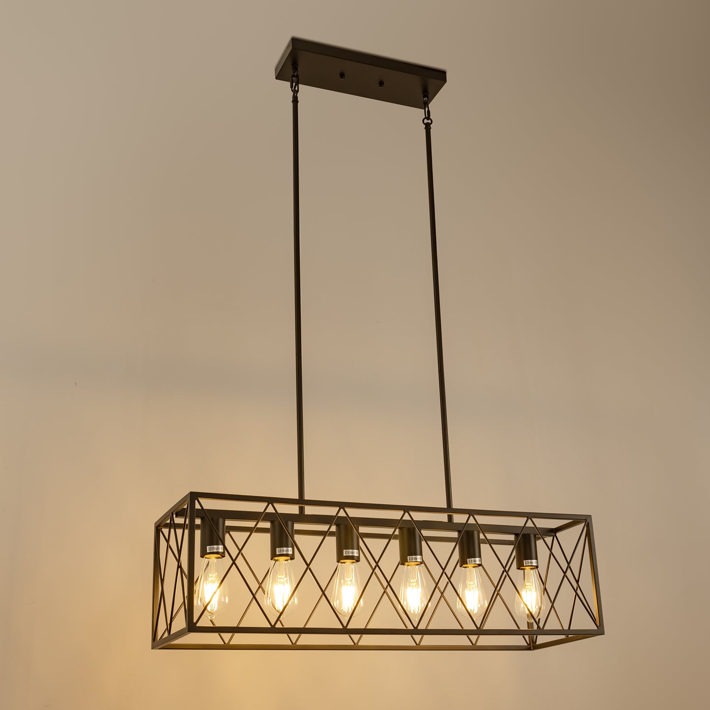 6-Light Modern Rectangle Chandelier for Dining Room - Large Black Farmhouse Kitchen Island Light Fixture