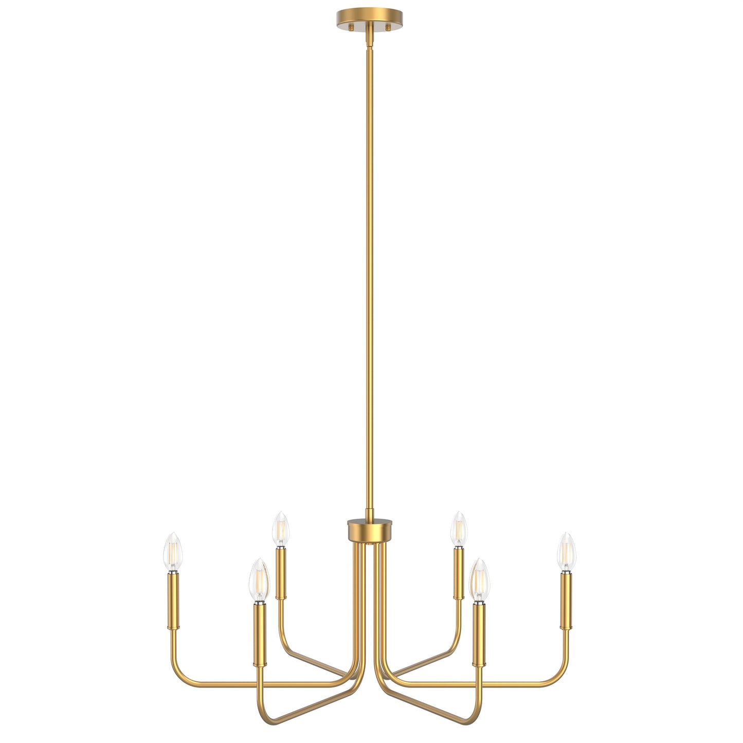 28 in. 6-Light Gold Farmhouse Rustic Candle Ceiling Chandelier Light, Adjustable Height for Dining Room