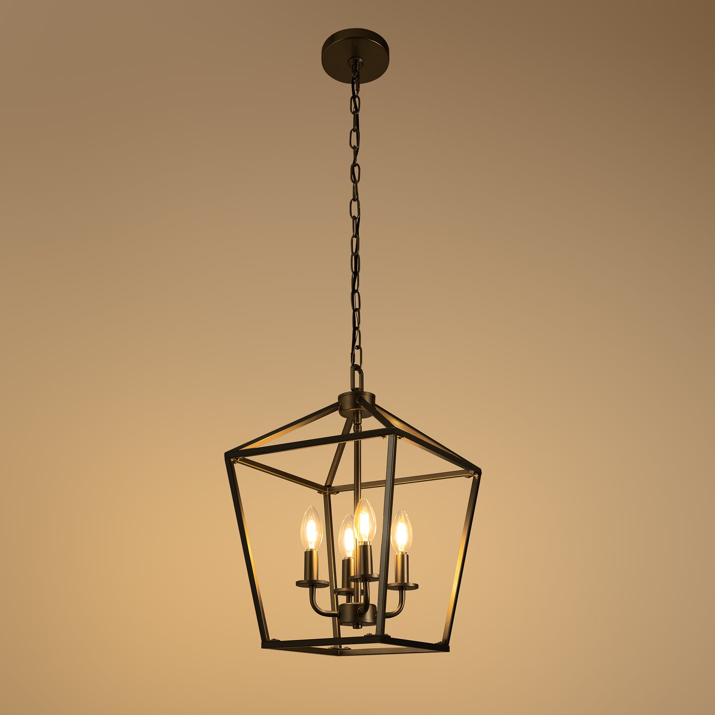 8 in. 4-Light Black Geometric Open Cage Pendant Light, Chandelier for Dining Room, House Foyer