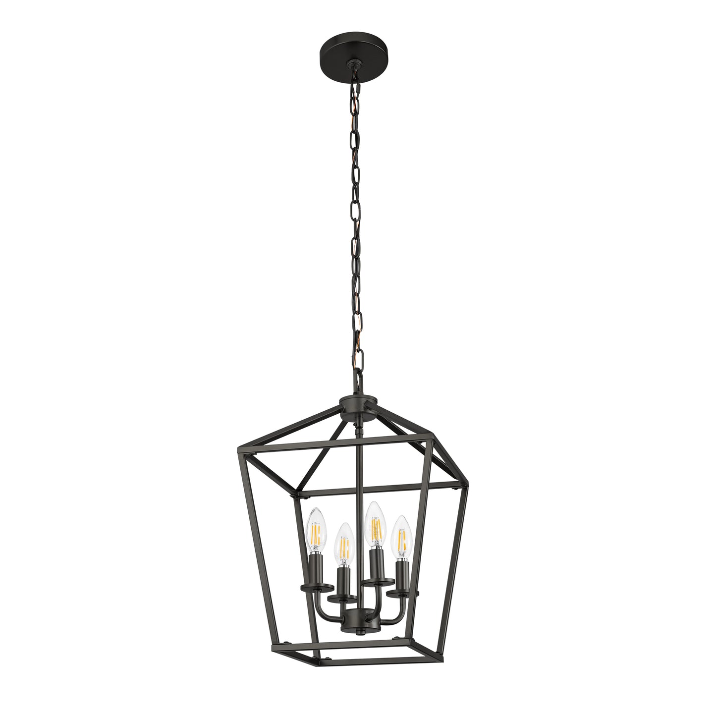 8 in. 4-Light Black Geometric Open Cage Pendant Light, Chandelier for Dining Room, House Foyer