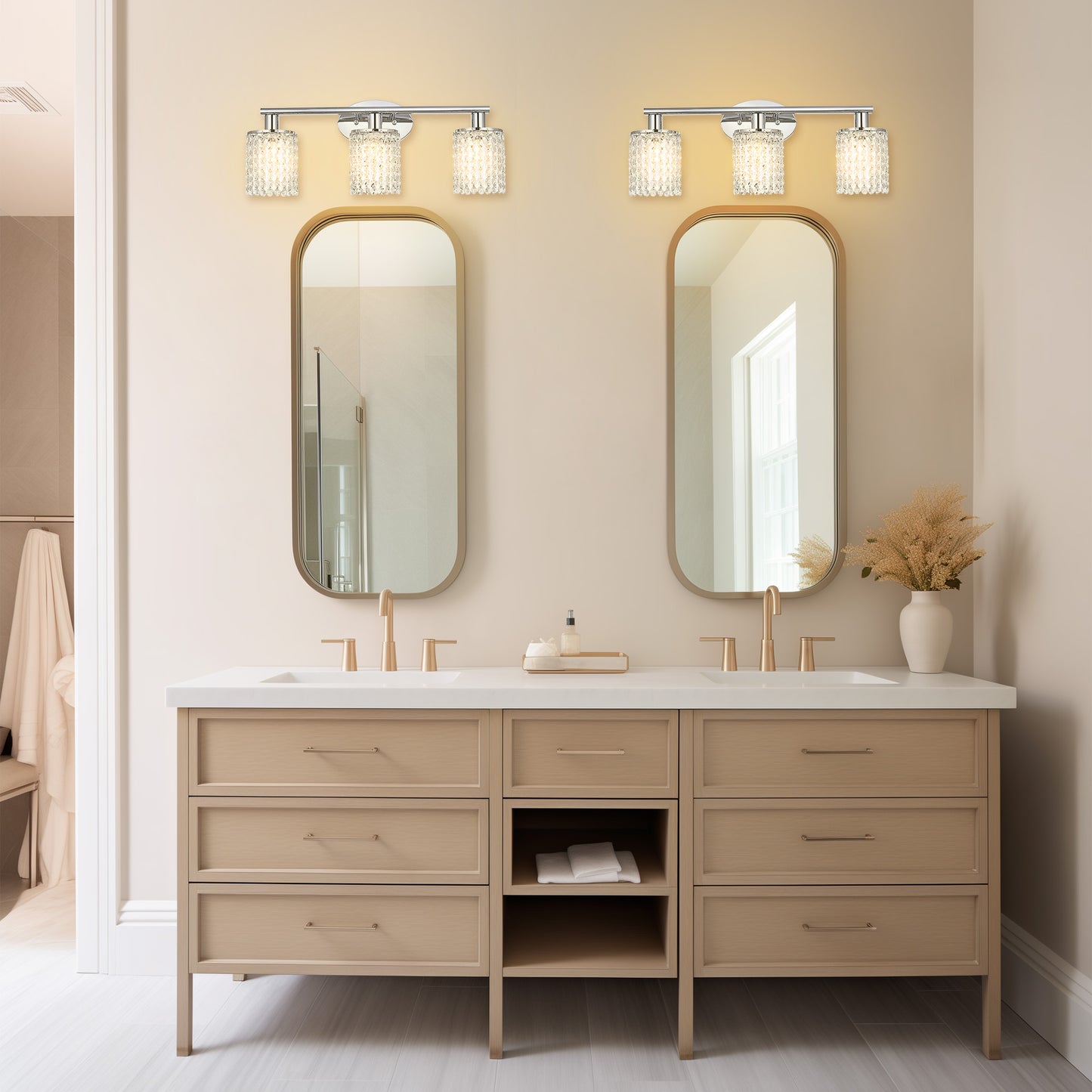 Crystal Bathroom Light fixtures Or 3 Light Wall Sconces Matte Black Round Base with Modern Style Crystal Pendant (Sliver)