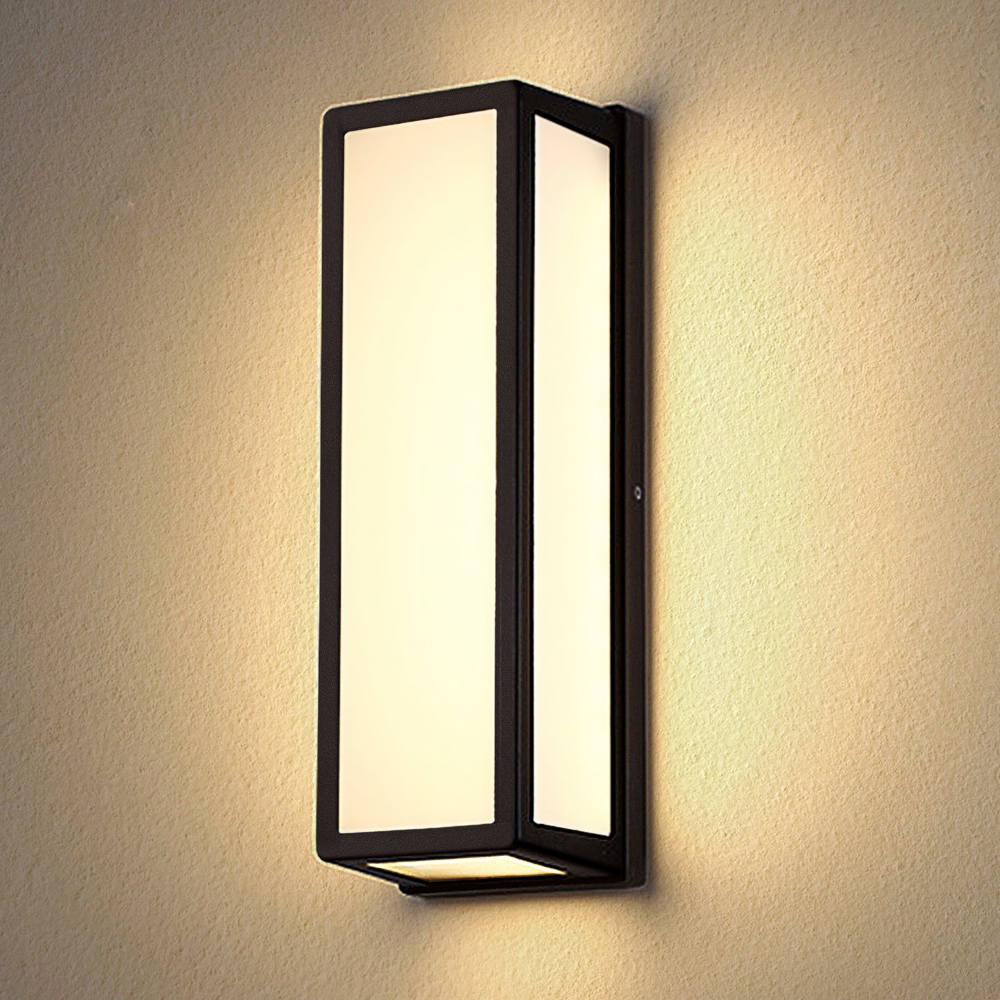 YANSUN 15.7 in. Black Cylinder Modern Integrated LED Indoor/Outdoor Porch Light Wall Lantern Sconce with White Shade