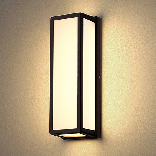 YANSUN 15.7 in. Black Cylinder Modern Integrated LED Indoor/Outdoor Porch Light Wall Lantern Sconce with White Shade