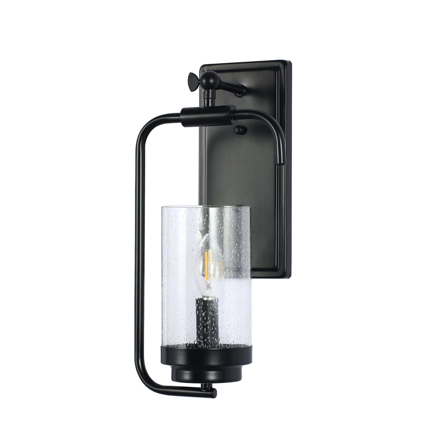 YANSUN 7 in.1-Light Black Wall Sconce with Seeded Glass Shade (Bulbs Not Included)