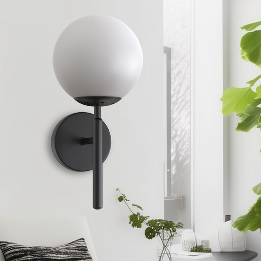 5.91 in. 1-Light Black Modern Globe Wall Sconce with Frosted Glass Shade for Bedroom Hallway