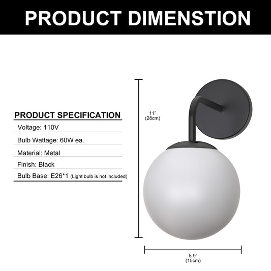 1-Light Black European Modern Simple Industrial Creative Fashion Style, Indoor for Bedroom, Living Room, LED Wall Light Fixture