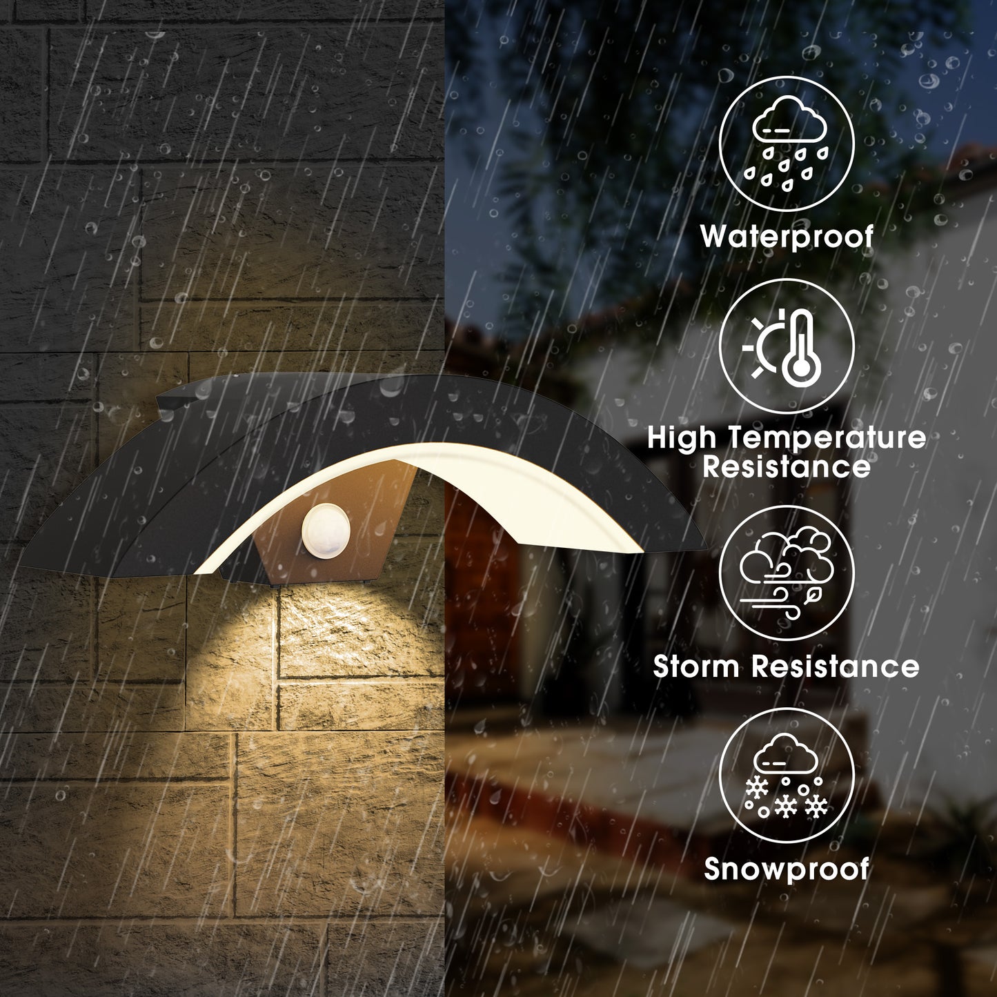 YANSUN 1-Light Black Arc Modern Motion Sensing Dusk-to-Dawn Indoor/Outdoor 18W Integrated LED Wall Lantern