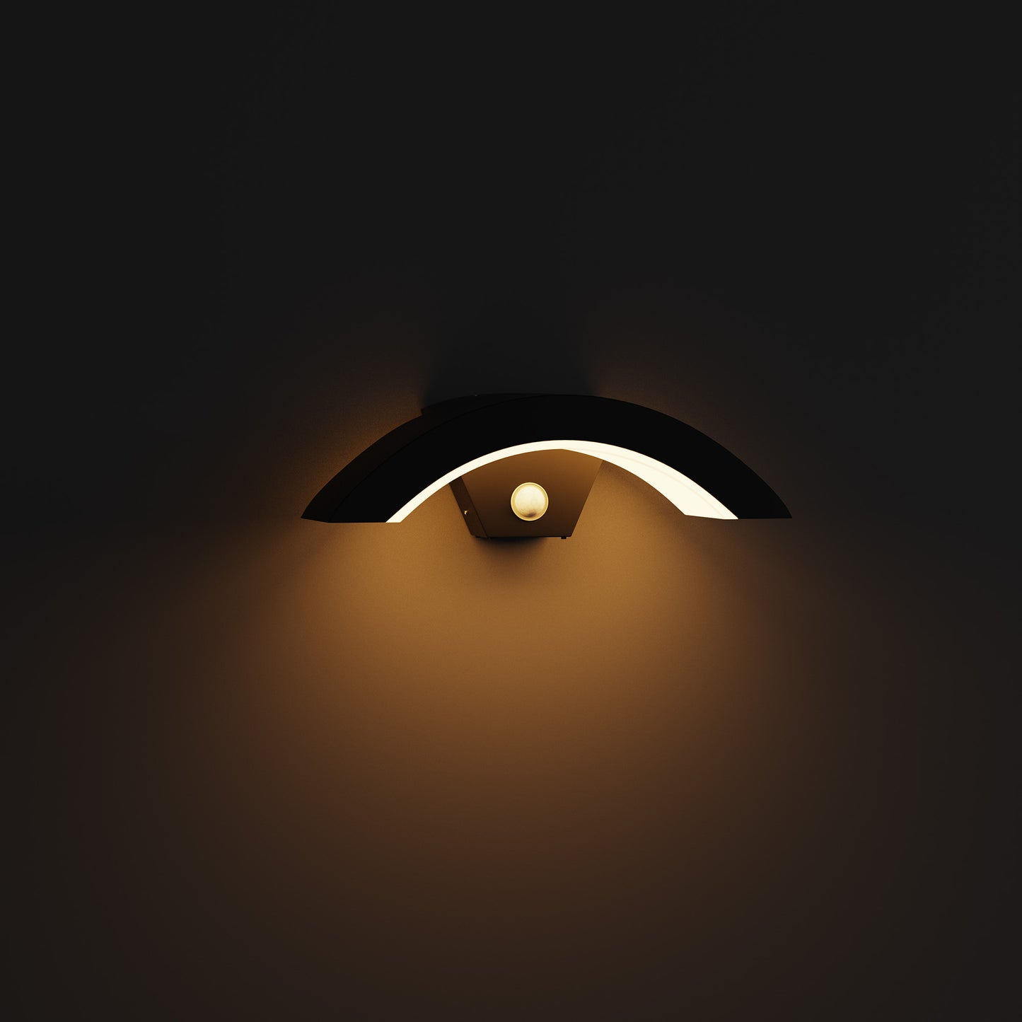 YANSUN 1-Light Black Arc Modern Motion Sensing Dusk-to-Dawn Indoor/Outdoor 18W Integrated LED Wall Lantern