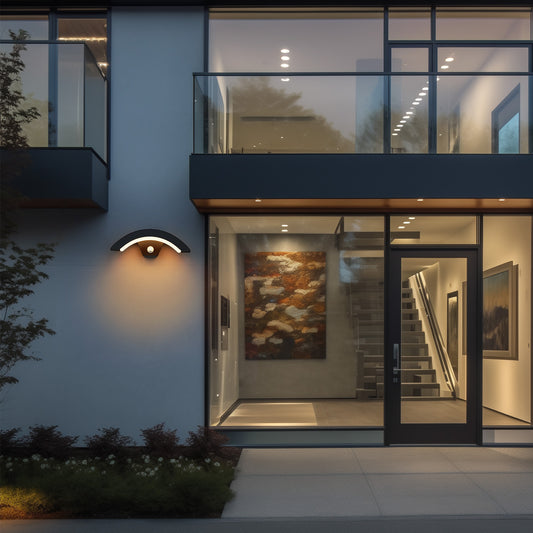 YANSUN 1-Light Black Arc Modern Motion Sensing Dusk-to-Dawn Indoor/Outdoor 18W Integrated LED Wall Lantern