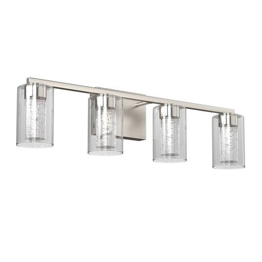26 in. 28-Watt 4-Light Brushed Nickel Crystal LED Integrated Vanity Light for Bathroom, 3000/4000/6000K Adjustable