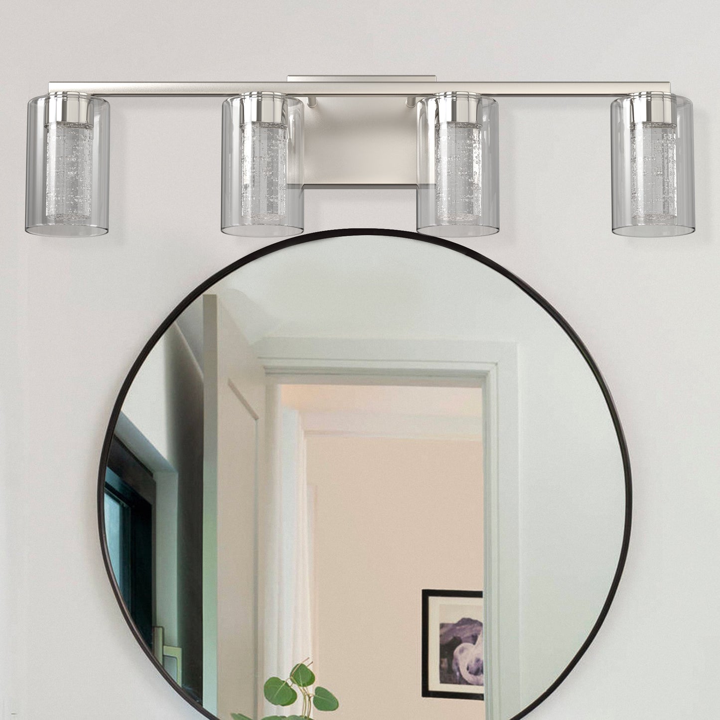 26 in. 28-Watt 4-Light Brushed Nickel Crystal LED Integrated Vanity Light for Bathroom, 3000/4000/6000K Adjustable