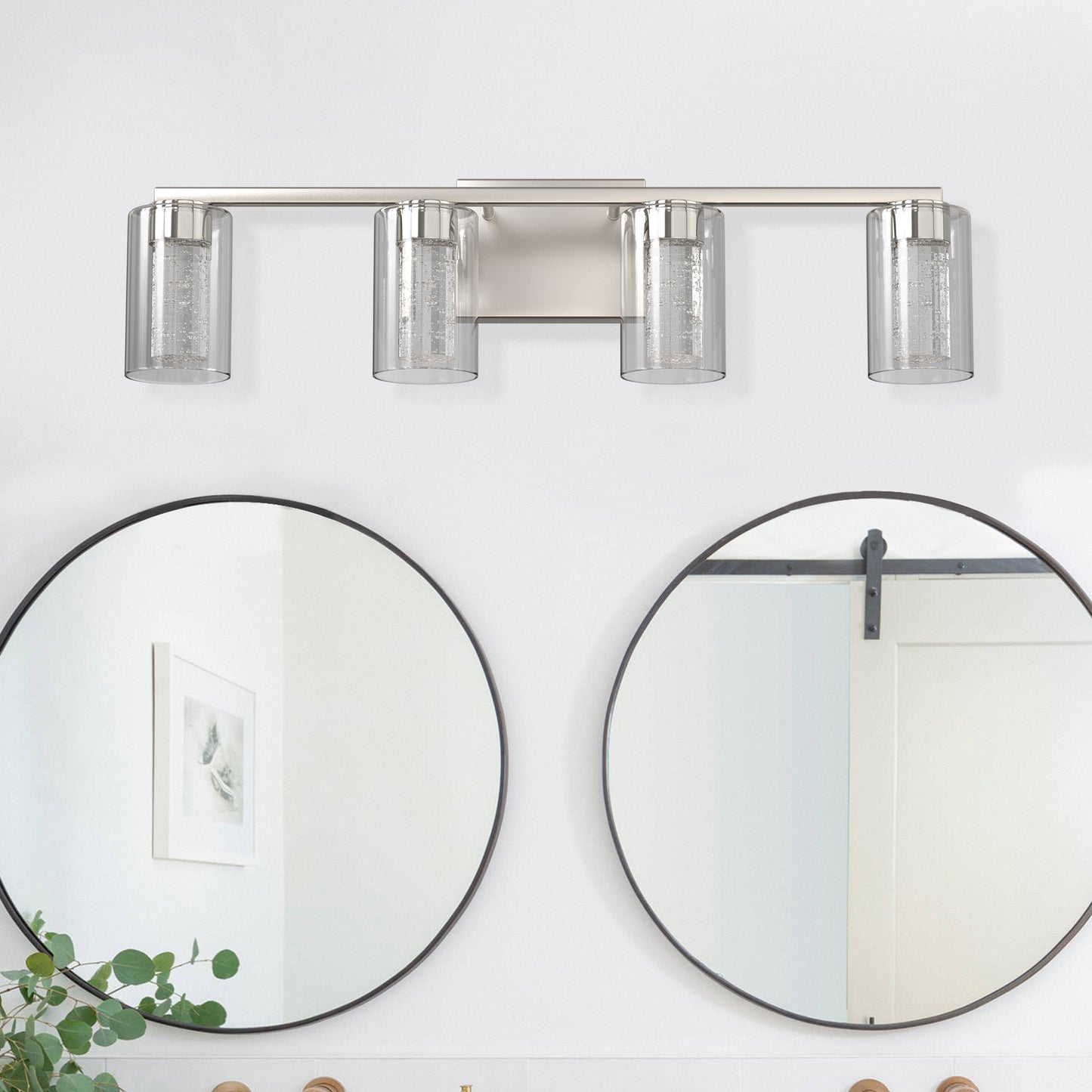 26 in. 28-Watt 4-Light Brushed Nickel Crystal LED Integrated Vanity Light for Bathroom, 3000/4000/6000K Adjustable