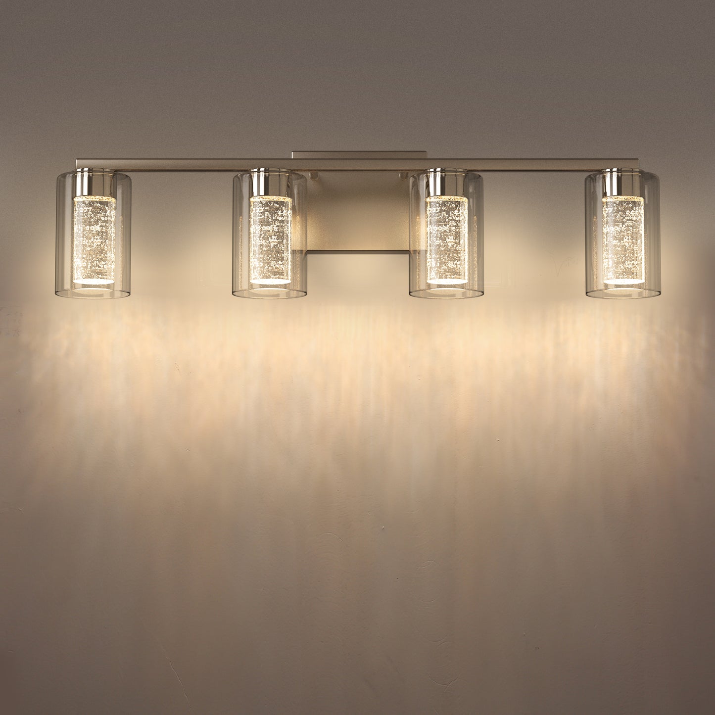 26 in. 28-Watt 4-Light Brushed Nickel Crystal LED Integrated Vanity Light for Bathroom, 3000/4000/6000K Adjustable