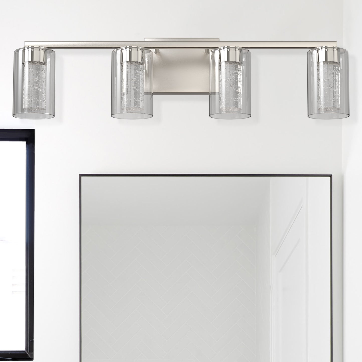 26 in. 28-Watt 4-Light Brushed Nickel Crystal LED Integrated Vanity Light for Bathroom, 3000/4000/6000K Adjustable