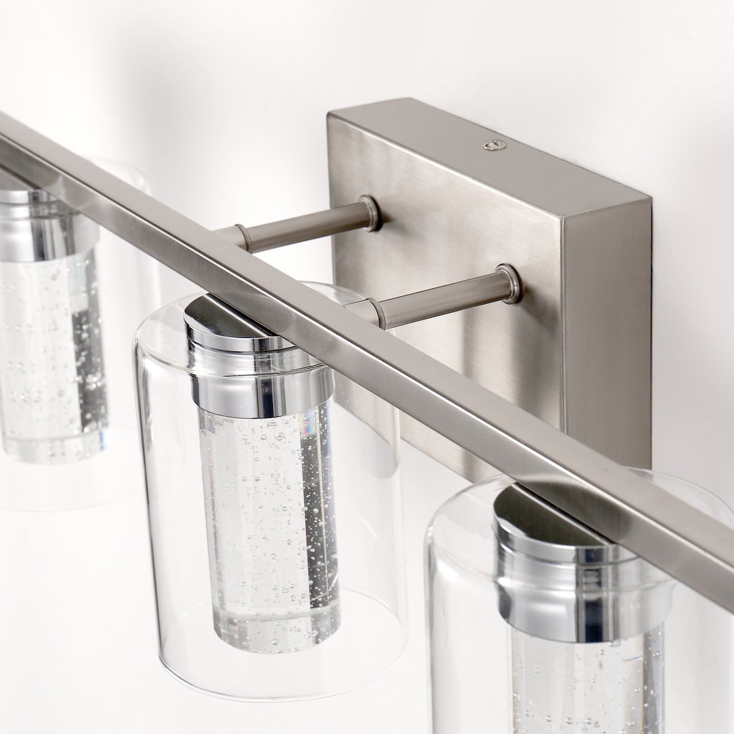 33 in. 35-Watt 5-Light Brushed Nickel Crystal LED Integrated Vanity Light for Bathroom, 3000/4000/6000K Adjustable