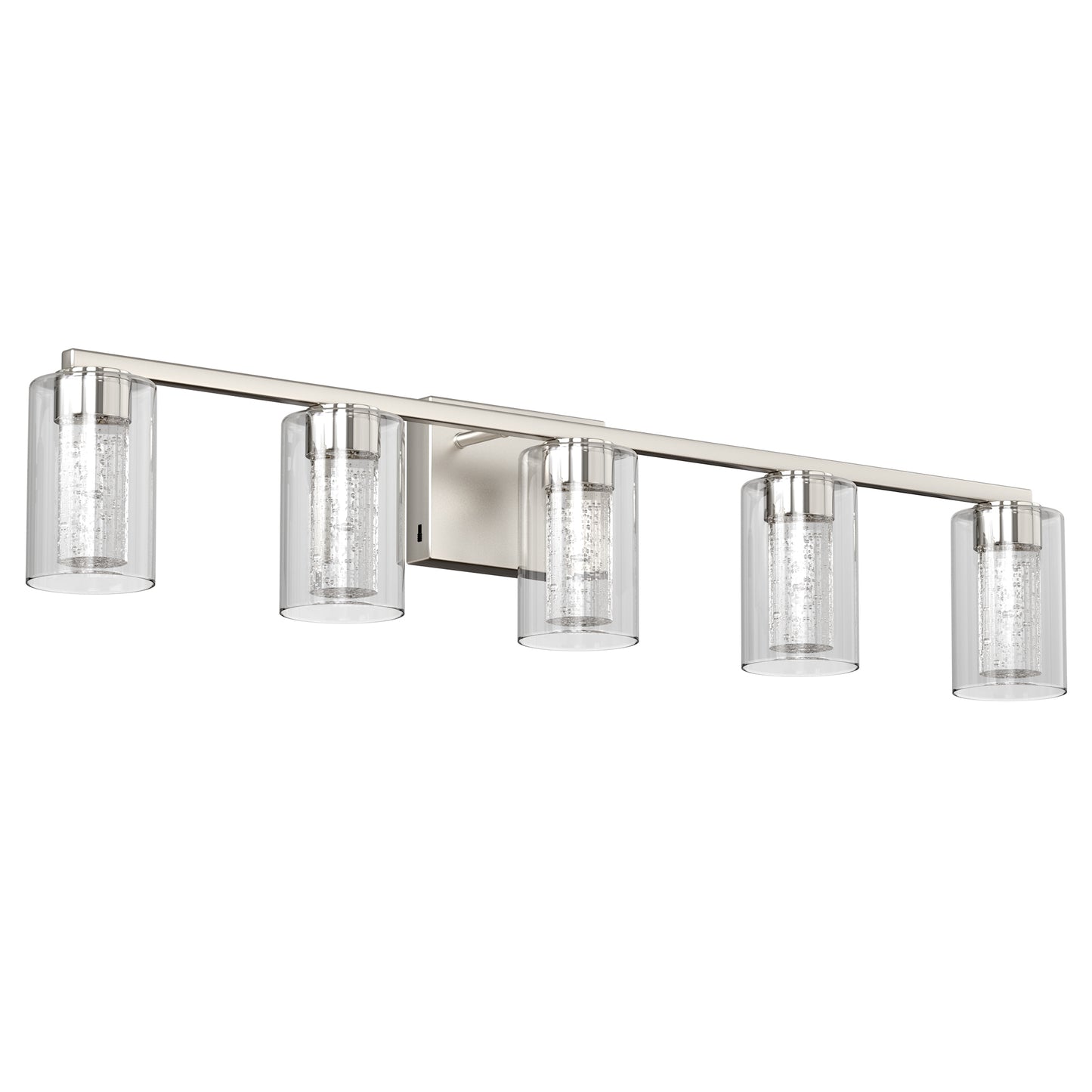 33 in. 35-Watt 5-Light Brushed Nickel Crystal LED Integrated Vanity Light for Bathroom, 3000/4000/6000K Adjustable