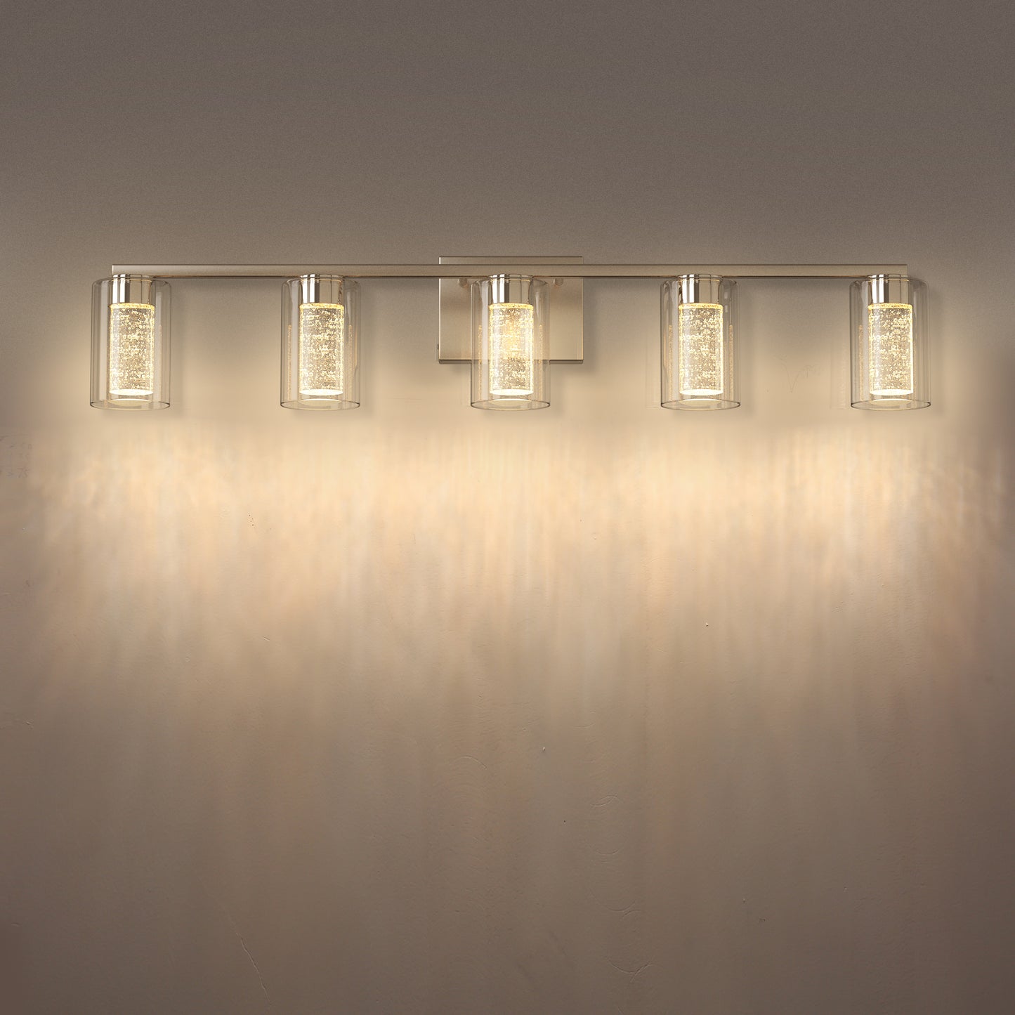 33 in. 35-Watt 5-Light Brushed Nickel Crystal LED Integrated Vanity Light for Bathroom, 3000/4000/6000K Adjustable