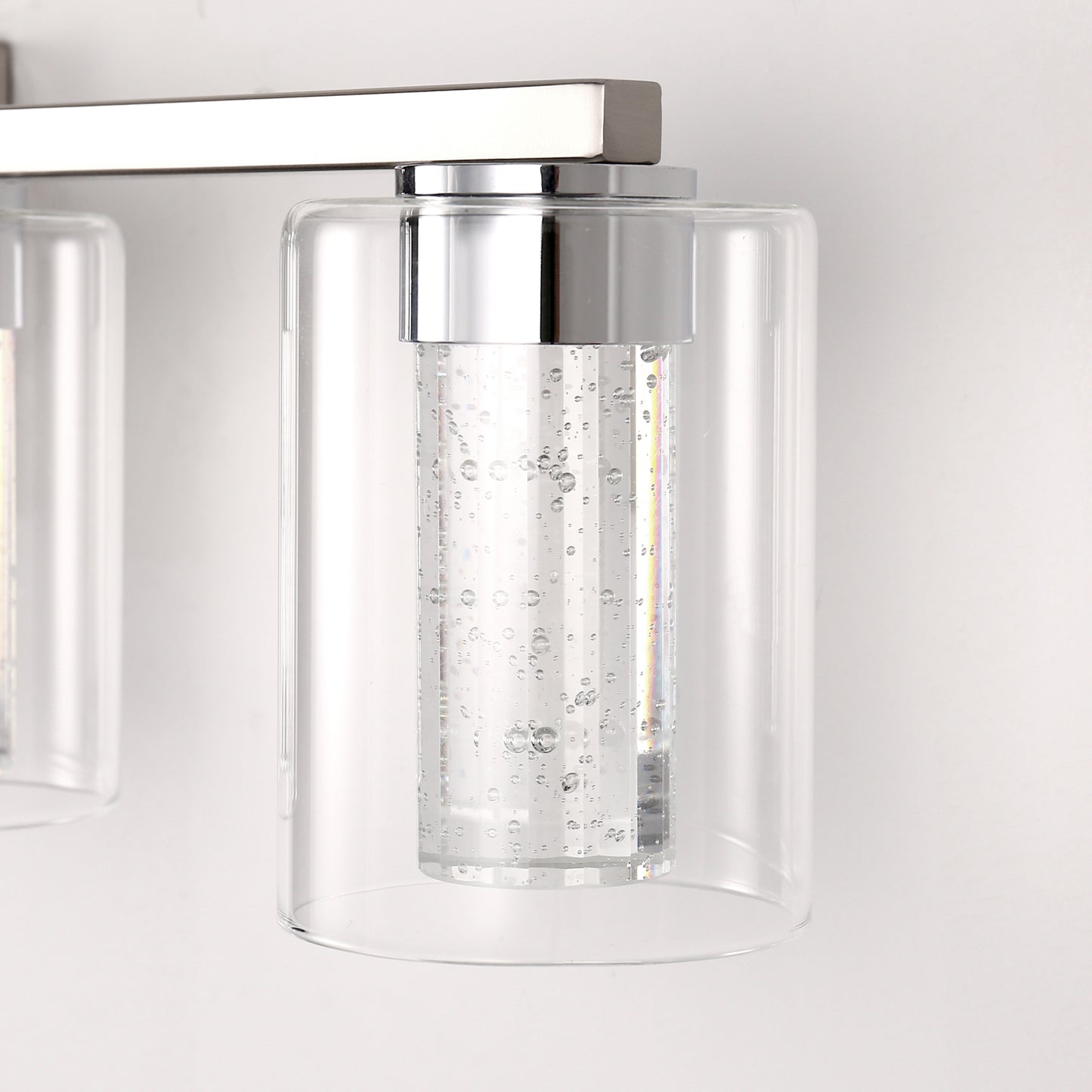 33 in. 35-Watt 5-Light Brushed Nickel Crystal LED Integrated Vanity Light for Bathroom, 3000/4000/6000K Adjustable