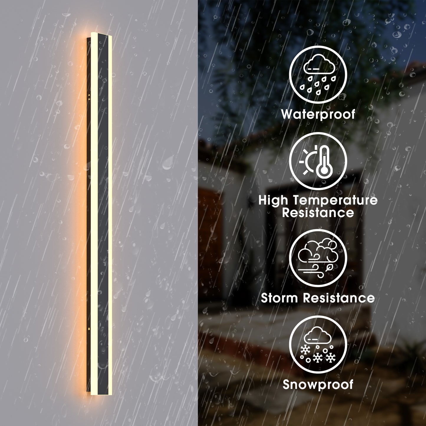 YANSUN 1-Light Black Modern Integrated LED Outdoor Wall Light Waterproof Porch Light Wall Lantern Sconce, 3000K Warm White