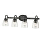 25.2 in. 4-Light Matte Black Modern Bathroom Vanity Light Mirror Wall Light with Black Accents and Seeded Glass Shade