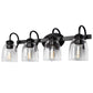 25.2 in. 4-Light Matte Black Modern Bathroom Vanity Light Mirror Wall Light with Black Accents and Seeded Glass Shade