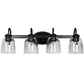 25.2 in. 4-Light Matte Black Modern Bathroom Vanity Light Mirror Wall Light with Black Accents and Seeded Glass Shade