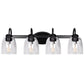 25.2 in. 4-Light Matte Black Modern Bathroom Vanity Light Mirror Wall Light with Black Accents and Seeded Glass Shade