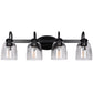 25.2 in. 4-Light Matte Black Modern Bathroom Vanity Light Mirror Wall Light with Black Accents and Seeded Glass Shade