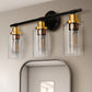 22.64 in. 3-Light Matte Black Modern Bathroom Vanity Light with Clear Glass Shade and Gold Socket
