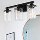 23.2 in. 3-Light Matte Black Linear Classic Modern Bathroom Vanity Light Wall Light with Clear Hammered Glass Shades