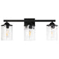 23.2 in. 3-Light Matte Black Linear Classic Modern Bathroom Vanity Light Wall Light with Clear Hammered Glass Shades