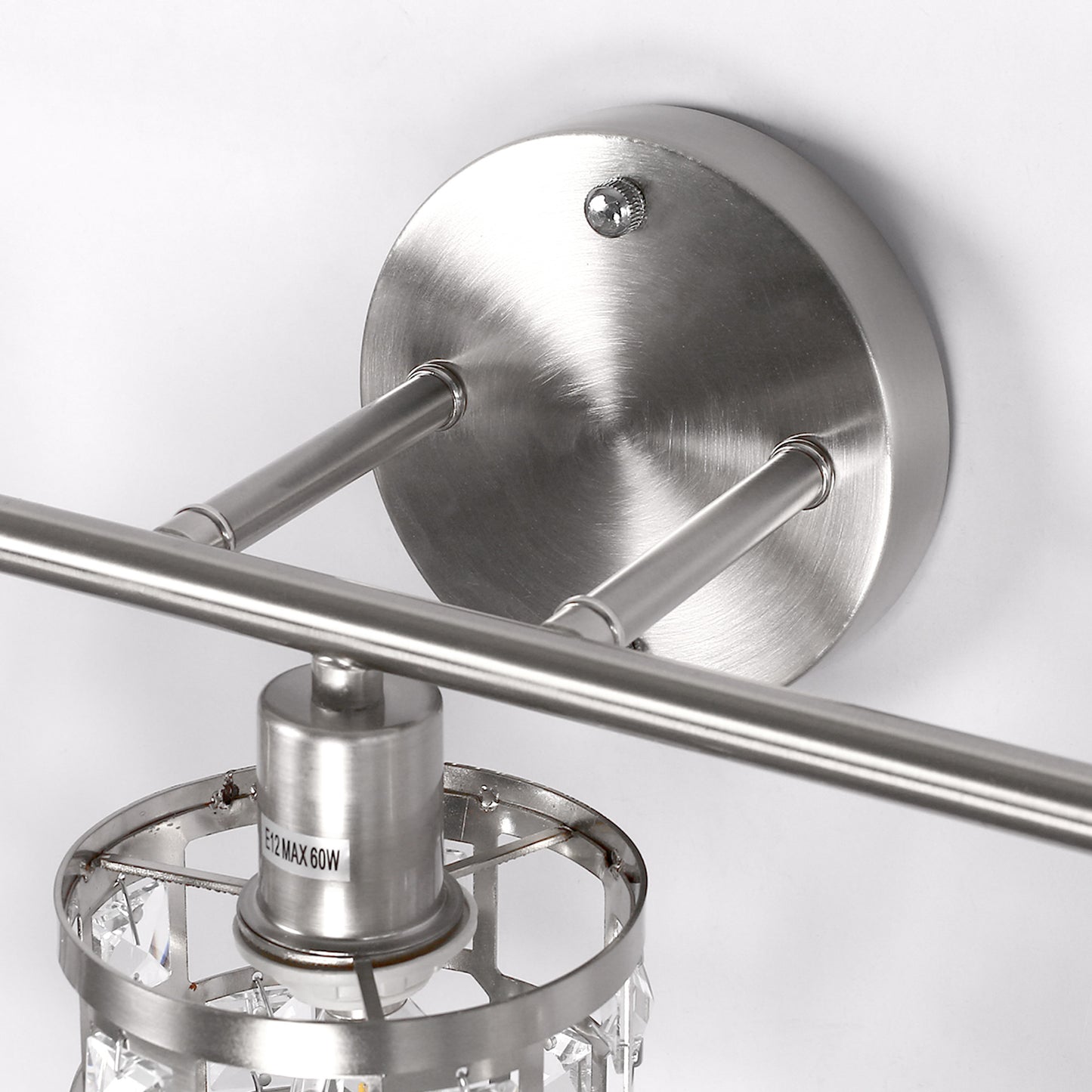 19.88 in. 3-Light Brushed Nickel Modern Industrial Bathroom Vanity Light Over Mirror with Crystal Shade