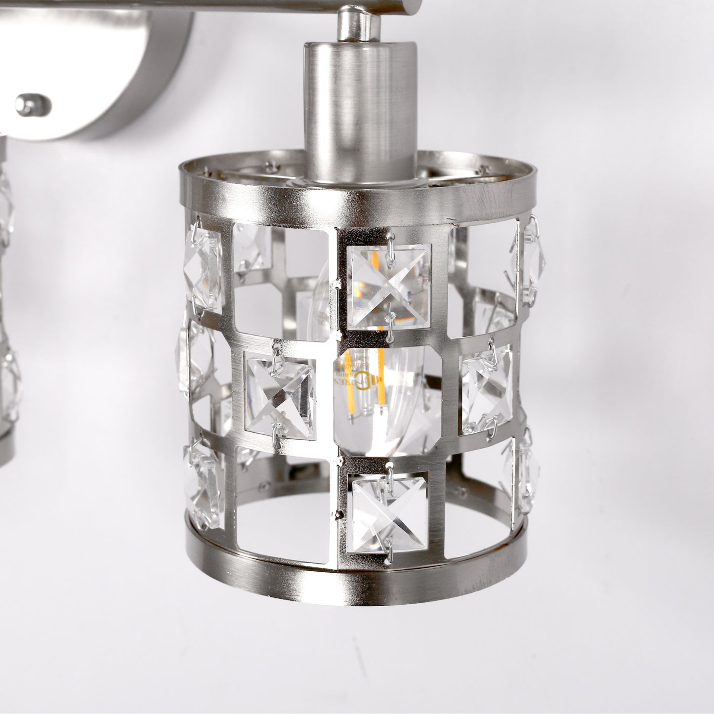 19.88 in. 3-Light Brushed Nickel Modern Industrial Bathroom Vanity Light Over Mirror with Crystal Shade