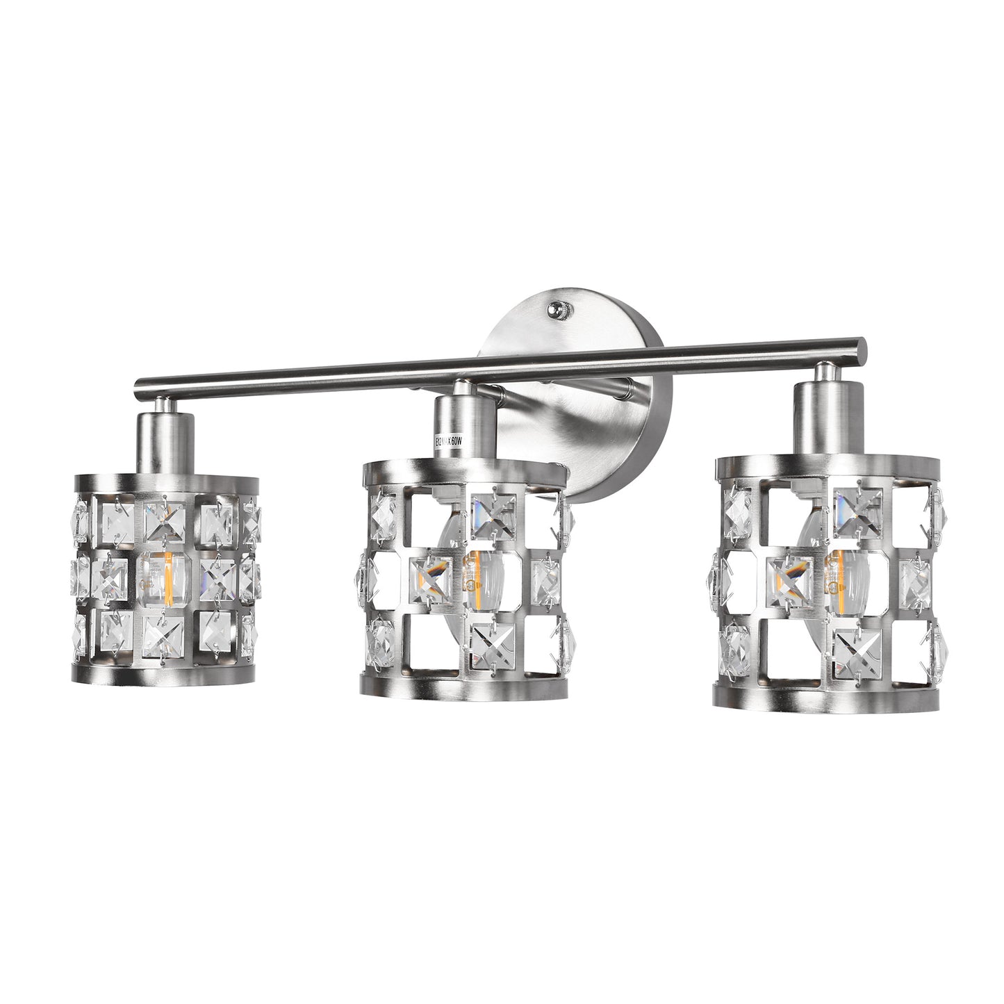 19.88 in. 3-Light Brushed Nickel Modern Industrial Bathroom Vanity Light Over Mirror with Crystal Shade