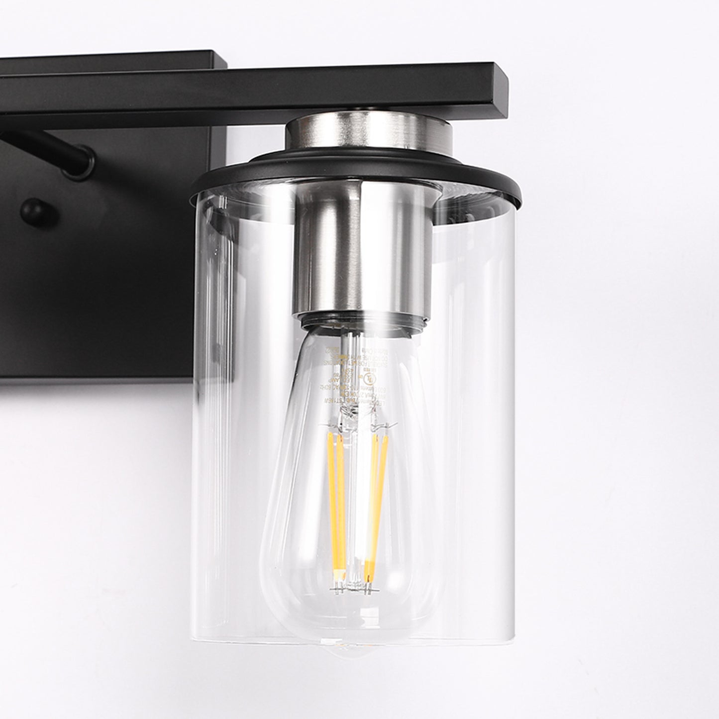 18.5 in. 3-Light Black and Brushed Nickel Vanity Light with Clear Glass Shade for Bathroom