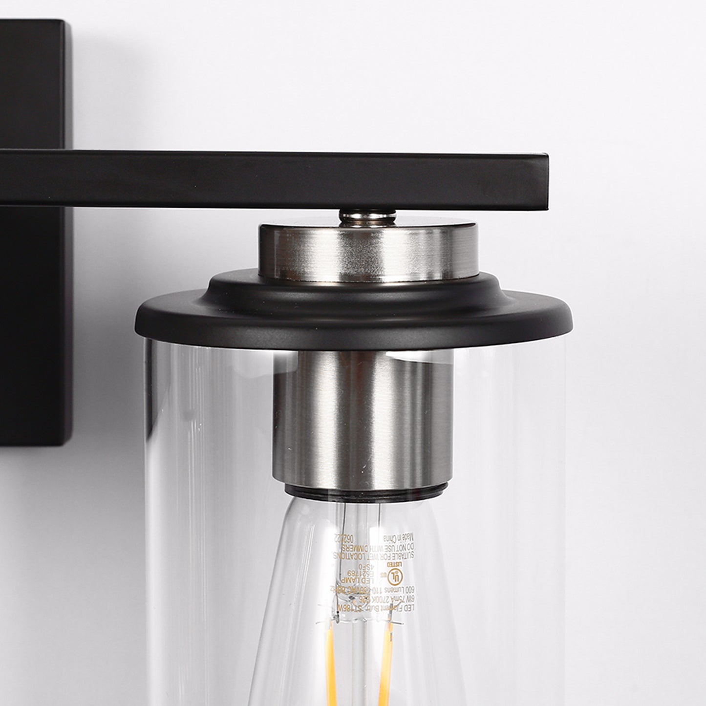 18.5 in. 3-Light Black and Brushed Nickel Vanity Light with Clear Glass Shade for Bathroom