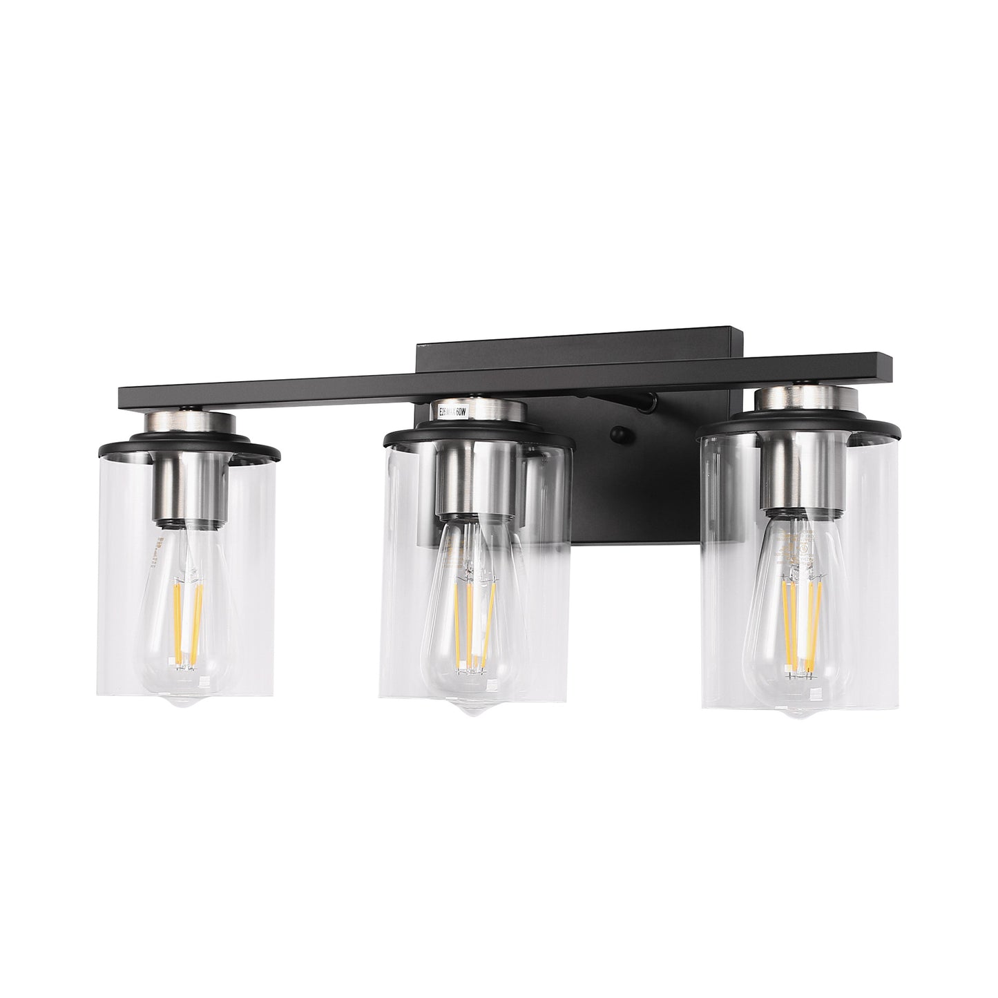 18.5 in. 3-Light Black and Brushed Nickel Vanity Light with Clear Glass Shade for Bathroom