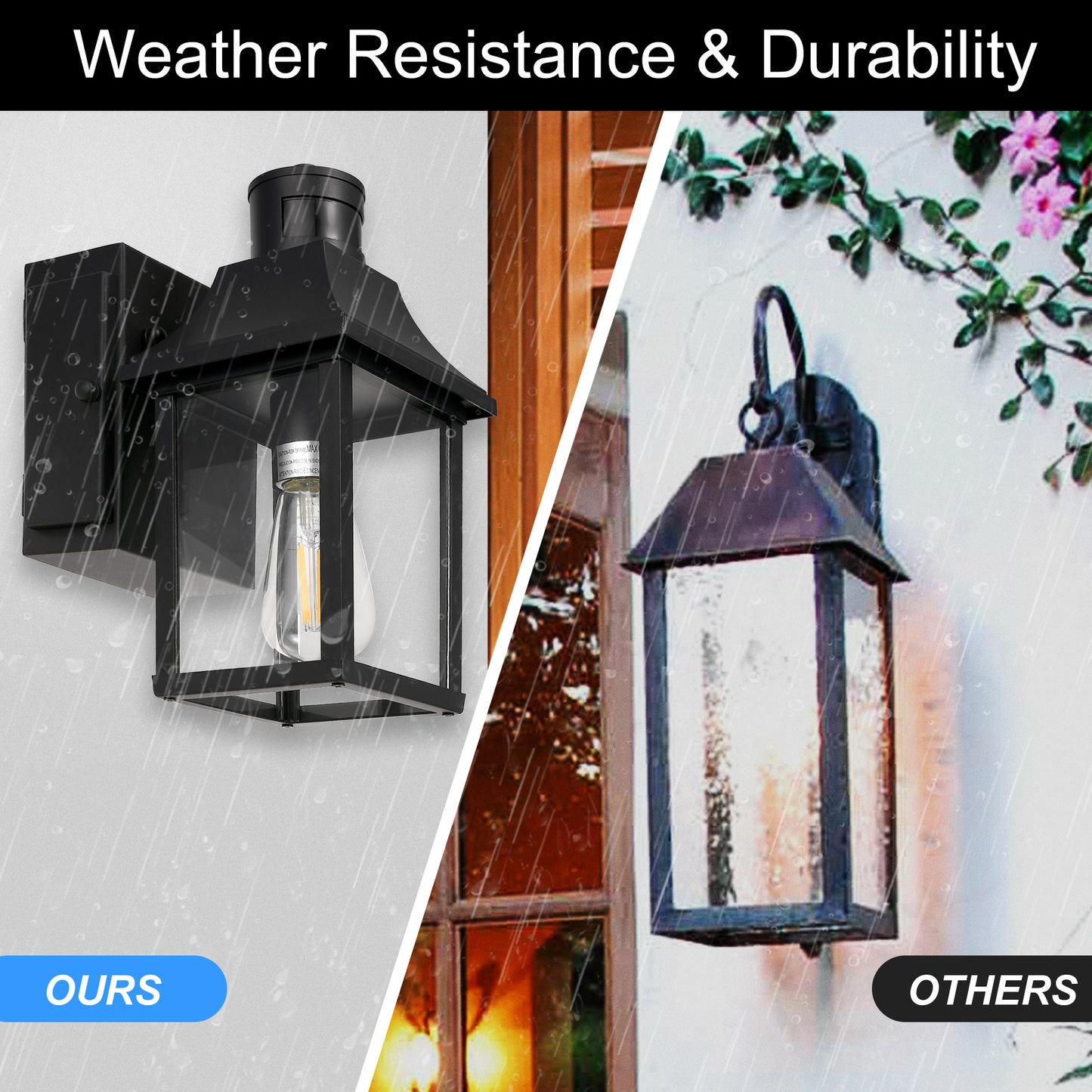 1-Light Black Dusk to Dawn Motion Sensor Outdoor Wall Lantern Sconce with Clear Glass and Built-In GFCI and USB Outlets