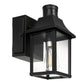 1-Light Black Dusk to Dawn Motion Sensor Outdoor Wall Lantern Sconce with Clear Glass and Built-In GFCI and USB Outlets