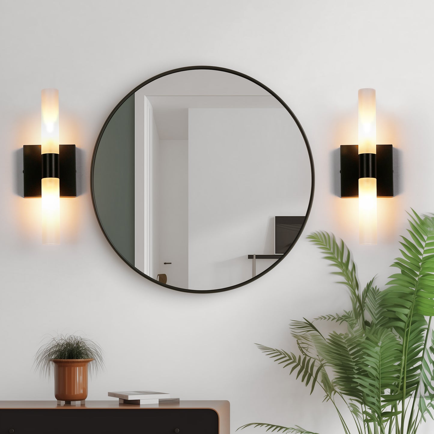13.9in 2-Light Modern Indoor Wall Sconces with Frosted Glass perfect for bedroom, hallway, living room, bathroom, and study, Non-Integrated Light Source, G9 Socket, No Bulbs Included
