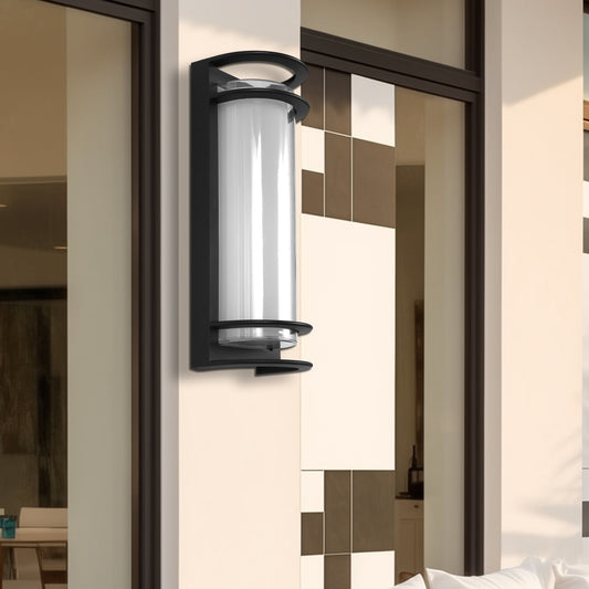 6.22 in. 1-Light Black Outdoor Integrated LED Outdoor Hardwired Wall Sconce with Cylinder Shade