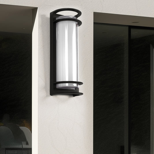 6.22 in. 1-Light Black Outdoor Integrated LED Outdoor Hardwired Wall Sconce with Cylinder Shade