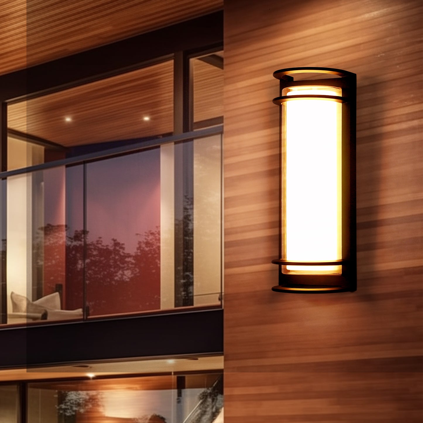 YANSUN 30W Integrated LED Outdoor Wall Lantern with Warm White 3000K Light, Black Finish, Weather-Resistant, 16.54 In. Height