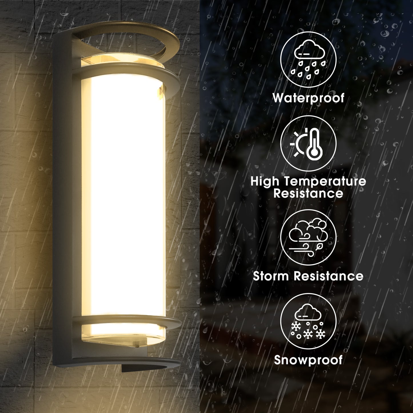 YANSUN 30W Integrated LED Outdoor Wall Lantern with Warm White 3000K Light, Black Finish, Weather-Resistant, 16.54 In. Height