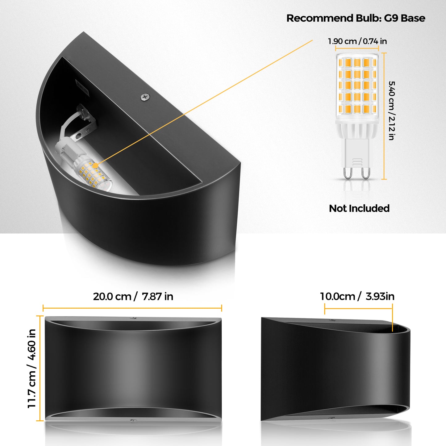 8.03 in. 1-Light Black Modern Lantern Wall Sconce, Up and Down Wall Mount Light Living Room Bedroom Hallway (2-Pack)