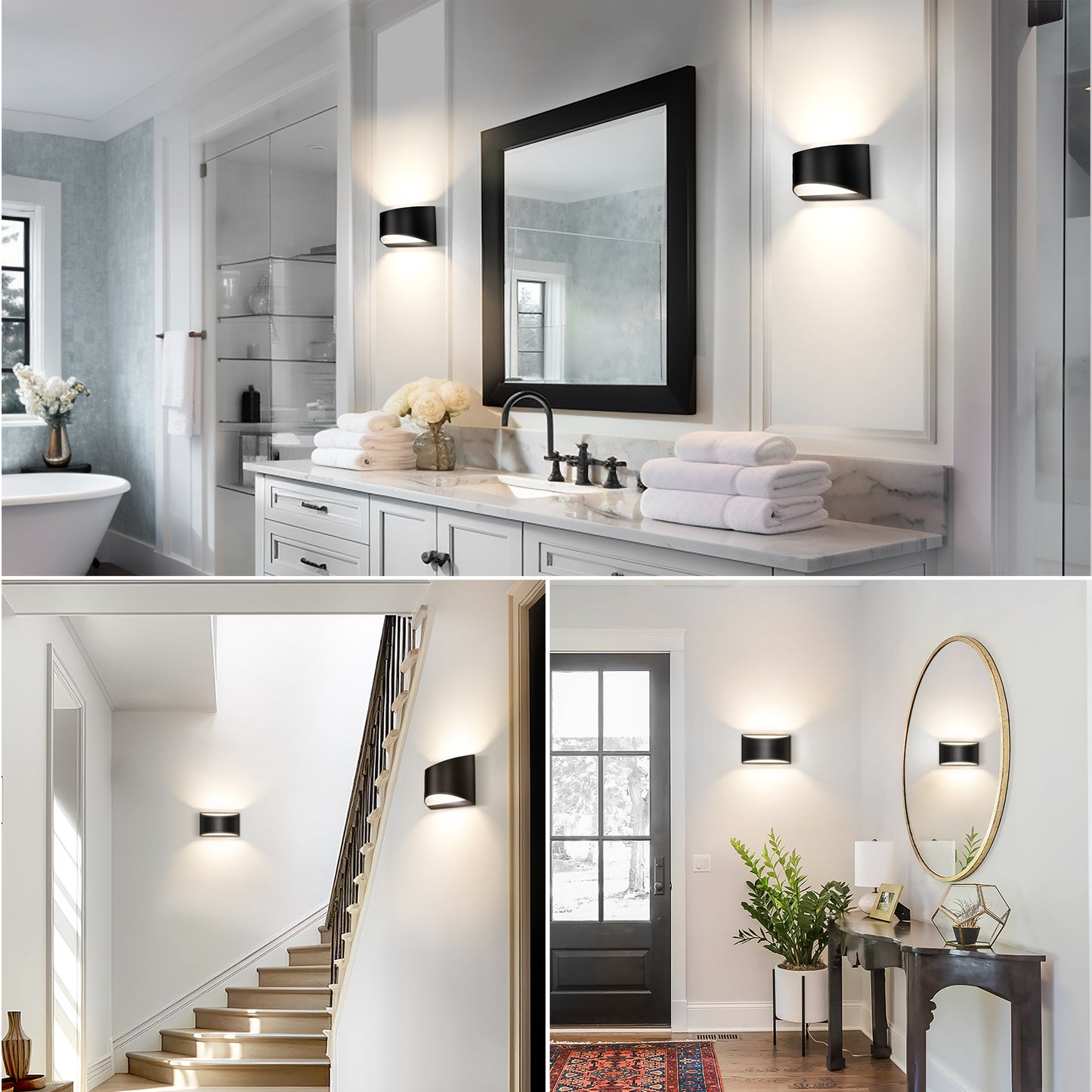 8.03 in. 1-Light Black Modern Lantern Wall Sconce, Up and Down Wall Mount Light Living Room Bedroom Hallway (2-Pack)