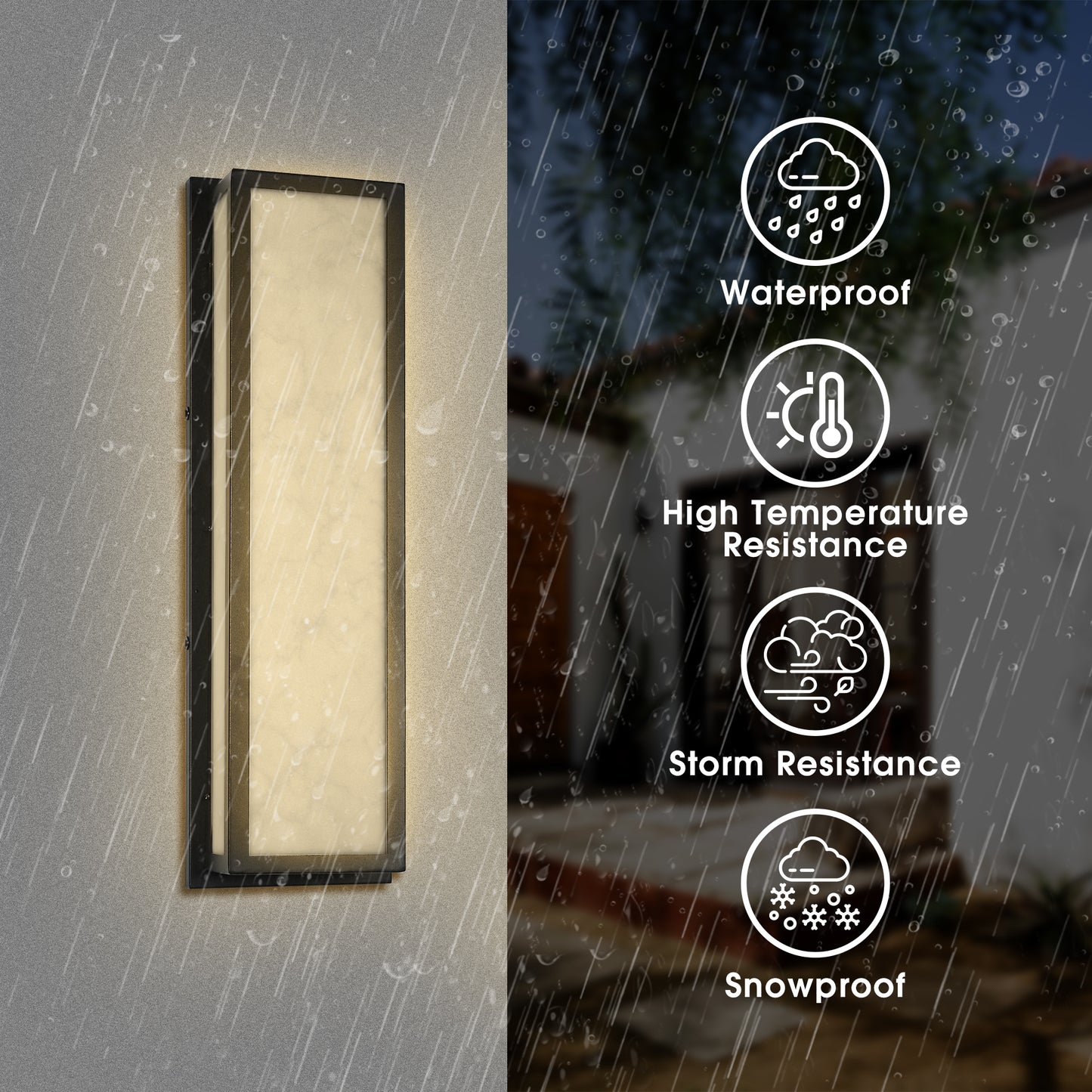 25 in. 30-Watt Black Outdoor Rectangle Hardwired Integrated LED Lantern Wall Sconce with Resin Shade 3000K Waterproof