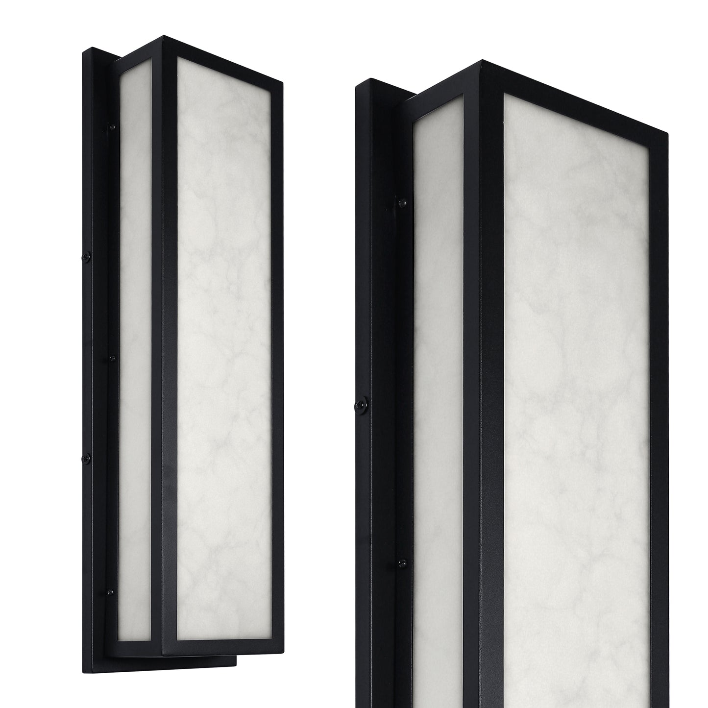 25 in. 30-Watt Black Outdoor Rectangle Hardwired Integrated LED Lantern Wall Sconce with Resin Shade 3000K Waterproof
